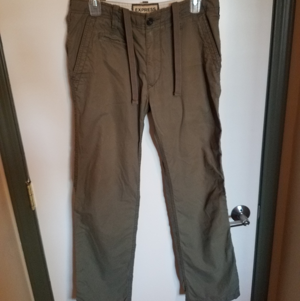 Express Olive Green Drawstring Cargo Style Pants